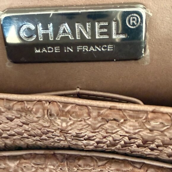 AUTHENTIC CHANEL 11A EXOTIC PYTHON JUMBO CLASSIC DOUBLE FLAP BAG BROWN - Picture 12 of 13